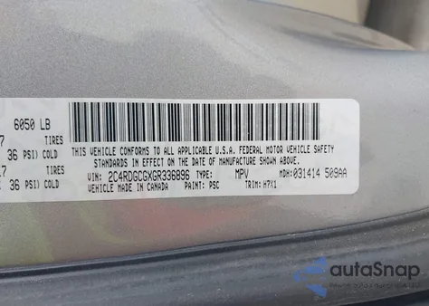 2016 Dodge Grand Caravan Sxt из США, поврежденный, VIN 2C4RDGCGXGR336896